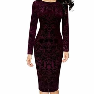 Vfemage Velvet Slim Party Cocktail Bodycon Dress